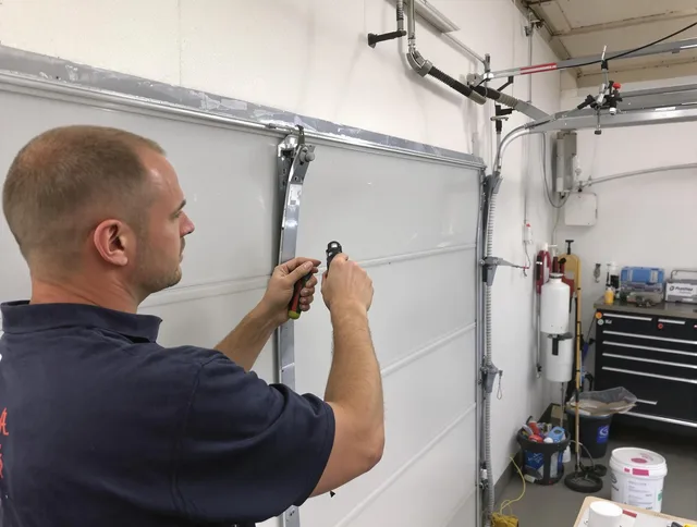 Before and after garage door dent repair by Portsmouth Garage Door Repair in Portsmouth
