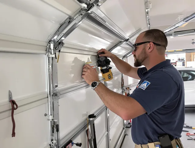 Portsmouth Garage Door Repair technician quieting a noisy garage door in Portsmouth