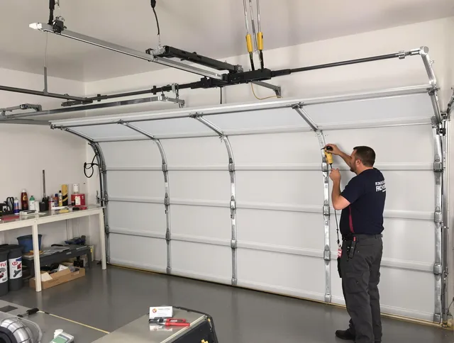 Portsmouth Garage Door Repair certified technician performing overhead door system repair in Portsmouth